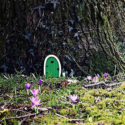 Kaxofang Duendecito Hada Duende Door Puerta de Hadas Puerta de Madera para Hadas Decoraciones para áRboles Puerta de Elfo Puerta de Ventana Arte para el Hogar-Verde