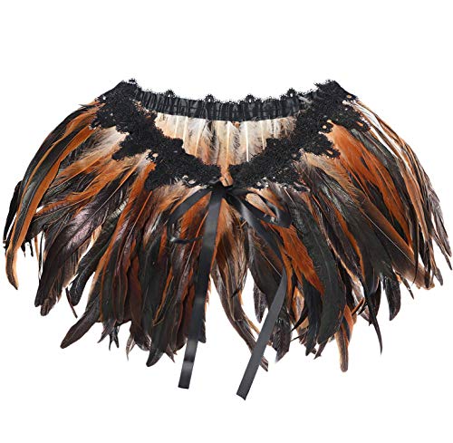 keland Bufanda de plumas naturales para mujer, para Halloween, Shrug, poncho negro (marrón)