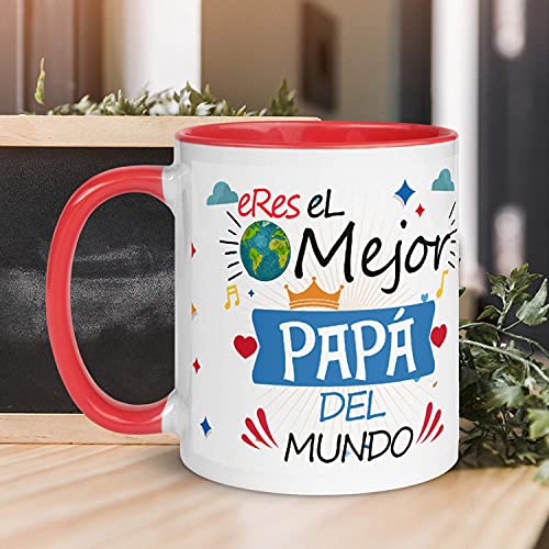 Kembilove Taza de Café Eres el Mejor Papá del Mundo – Taza de Desayuno para Regalar el día del Padre – Tazas de Café y Té para Papá – Taza de Cerámica con el Interior Color Rojo de 350 ml