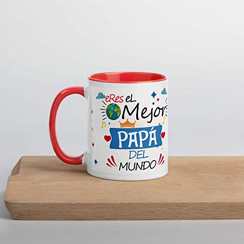 Kembilove Taza de Café Eres el Mejor Papá del Mundo – Taza de Desayuno para Regalar el día del Padre – Tazas de Café y Té para Papá – Taza de Cerámica con el Interior Color Rojo de 350 ml