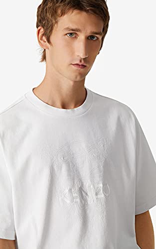 Kenzo Camiseta para hombre Tiger Flock Loose con bordado de tigre blanco 100% algodón (corte recto - talla grande) Blanco M