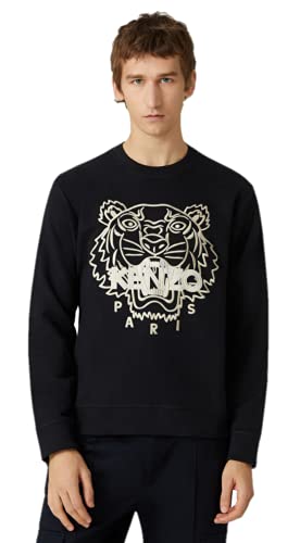 Kenzo Tiger Gold - Sudadera para hombre, color negro y tigre bordado dorado, manga larga, 100% algodón orgánico (talla pequeña) Negro M corto