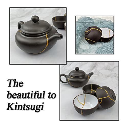 Kintsugi - Kit de reparación de tazones y jarrones de cerámica con pegamento en polvo dorado, kit de Kintsugi básico perfecto para principiantes, fácil artesanía Kintsugi