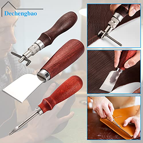 Kit de Herramientas de artesanía de Cuero Dechengbao 18 Piezas, Herramienta de Bricolaje de artesanía de Cuero para Coser a Mano, Estampar y Hacer sillines