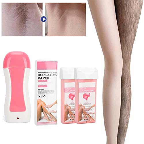 Kit Depilacion Calentador de Cera Roll On Fundidor Electrico Depiladora Easy Wax Depilación con Bandas Hombre Y Mujer Wax Blanco Calentador Cera Tibia Kit de Depilación Profesional