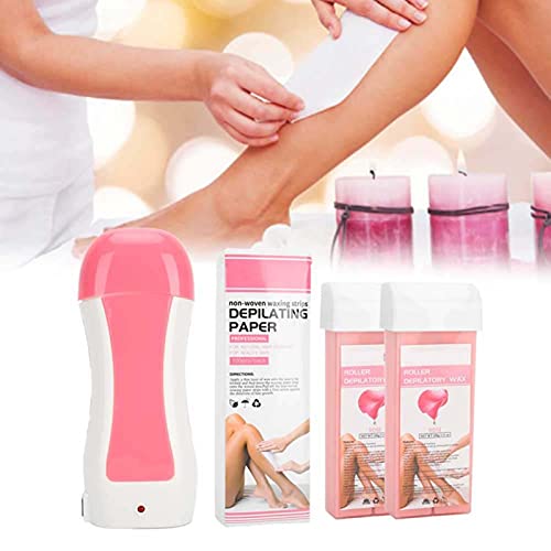 Kit Depilacion Calentador de Cera Roll On Fundidor Electrico Depiladora Easy Wax Depilación con Bandas Hombre Y Mujer Wax Blanco Calentador Cera Tibia Kit de Depilación Profesional