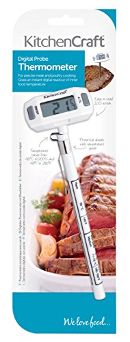 KitchenCraft Termómetro Sonda de Cocina Digital con Pantalla LCD, 12,5 cm, Blanco