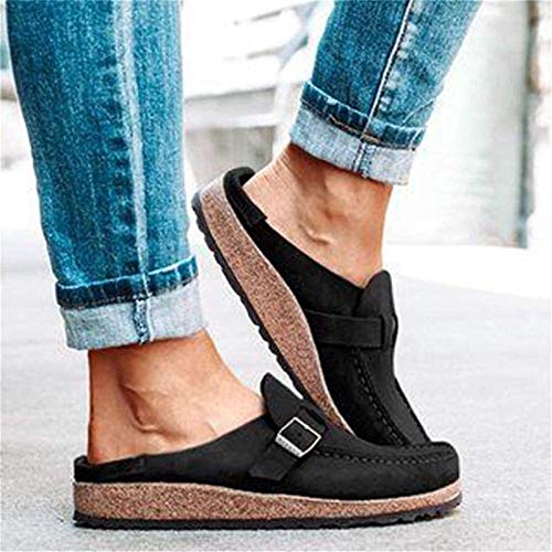 KLHDM Sandalias Mujer Zuecos para Mujer Cabeza Redonda Verano Loafer Tacón Bajo Mules Planos Zapatos Zapatillas de Playa Antideslizantes Sandalias Redondo al Aire Libre,002,39EU