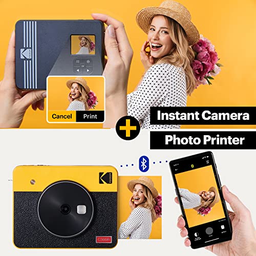 Kodak C300R Mini Shot 3, Cámara Instantánea De Fotos con Impresora + 68 Fotos, Bluetooth, Formato Cuadrado 76X76 Mm, Compatible con iPhone y Android, Tecnología 4Pass - Blanco