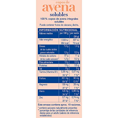 Kölln - Copos de Avena Solubles, Cereales Integrales, 100% Avena Integral, Alto Contenido de Fibra - 200 g