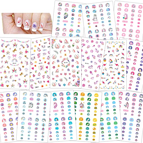 Konsait 500+ Unicornio Nail Art Stickers uñas pegatinas 3D uñas calcomanías autoadherentes para niños niñas Regalo Unicornio Fiesta de Navidad cumpleaños uñas decoración