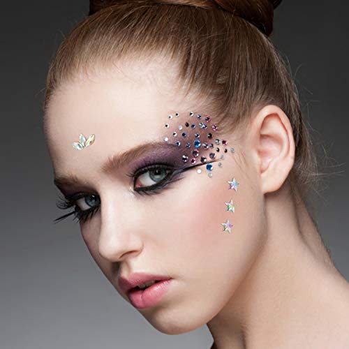 Konsait 9 hojas Face Gems Stickers, Tatuajes Temporales Pegatinas, pegatinas cara ojo Efecto Glitter, Fiestas, Espectáculos y Maquillaje
