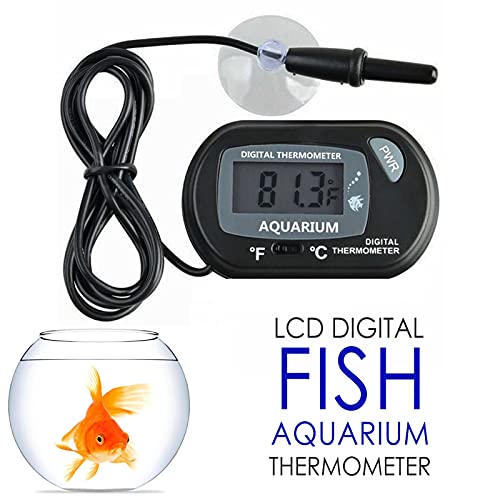 Ksruee Termómetro de Acuario Digital LCD, Fahrenheit/Celsius (℉ / ℃) Tanque de Pescado Terrario Temperatura con Ventosa, termómetro de Agua para Peces y Reptiles como Lagarto y Tortuga