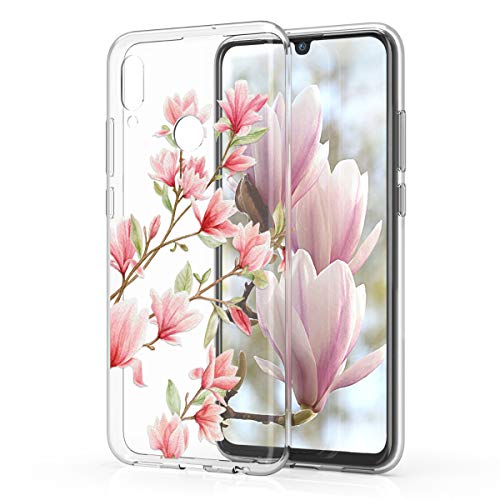 kwmobile Carcasa Compatible con Huawei P Smart (2019) - Funda Silicona TPU Magnolias Rosa Claro/Blanco/Transparente