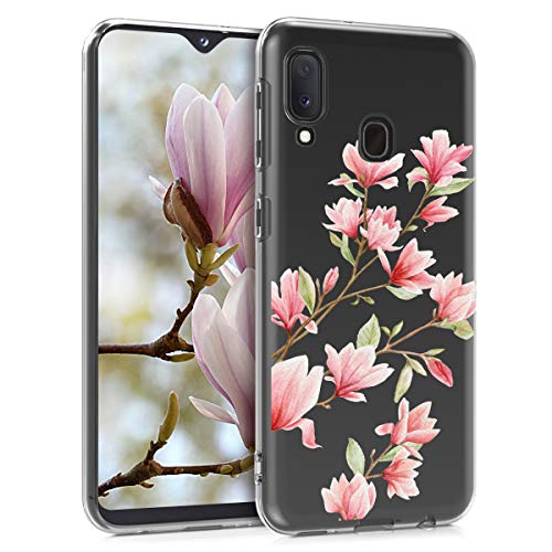 kwmobile Carcasa Compatible con Samsung Galaxy A20e - Funda Silicona TPU Magnolias Rosa Claro/Blanco/Transparente