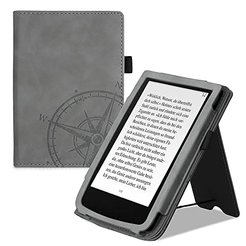 kwmobile Funda Compatible con Pocketbook Touch Lux 4/Lux 5/Touch HD 3/Color (2020) - Agarre elástico y Soporte de Apoyo - de Aguja magnética Gris