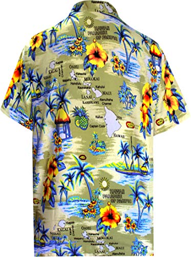 LA LEELA Casual Hawaiana Camisa para Hombre Señores Manga Corta Bolsillo Delantero Surf Palmeras Caballeros Playa 3XL-(in cms):152-162 Beige_W192