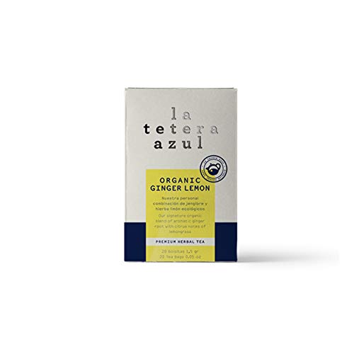 LA TETERA AZUL Infusión Ecológica De Jengibre Y Hierba Limón. Té Adelgazante Orgánico. Organic Ginger Lemon. 20 Bolsitas De 1,5 Gramos.