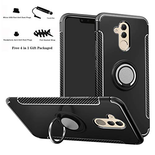 Labanema Mate 20 Lite Funda, 360 Rotating Ring Grip Stand Holder Capa TPU + PC Shockproof Anti-rasguños teléfono Caso protección Cáscara Cover para Huawei Mate 20 Lite - Negro