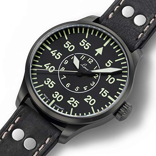 Laco Reloj de pulsera para hombre Bielefeld, correa de piel de becerro negra, cristal de zafiro, 42 mm de diámetro, automático, reloj de marinero, incluye estuche - 861760.2