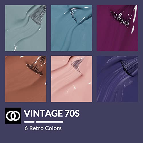 Lagunamoon Juego de 6 esmaltes de uñas en gel Vintage 70's Colors, Soak Off Gel Polish Nude/Blue/Purple 6pcs Starter Kit Set de regalo, kit de uñas de gel fácil de usar para manicura DIY