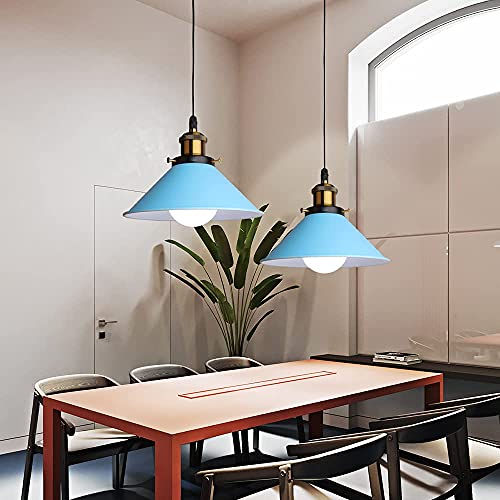 Lámpara Colgante de Techo LED Moderna Lámpara Techo Metal E27 para Salon Comedor Habitacion (Azul)