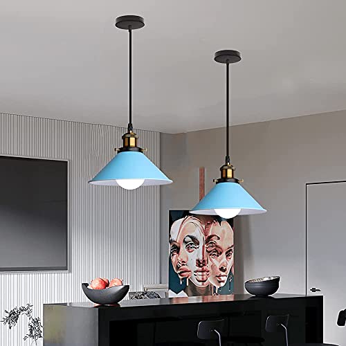 Lámpara Colgante de Techo LED Moderna Lámpara Techo Metal E27 para Salon Comedor Habitacion (Azul)