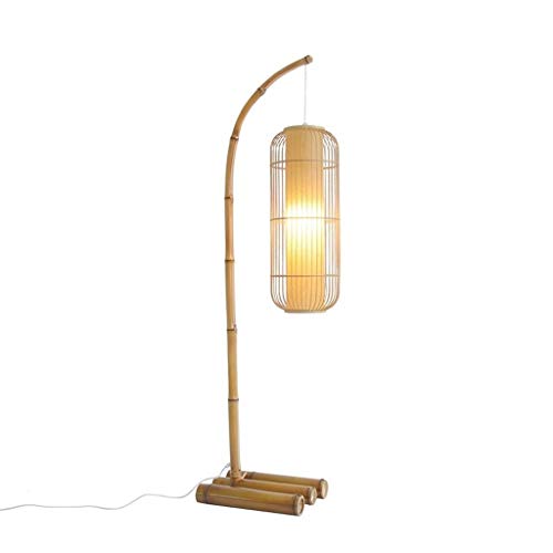 Lámpara de pie Lámparas de piso verticales de la luz colgante de la lantidez de la linterna de pie chino moderno,LED Arco con base de bambú for iluminación de sala de estar, H150CM / 60 pulgadas Post