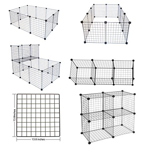 LANGXUN Organizador de los Cubos del Almacenamiento del Alambre de Metal | Productos para Mascotas Cerca de jardín de Alambre metálico (Negro, 16 Paneles)