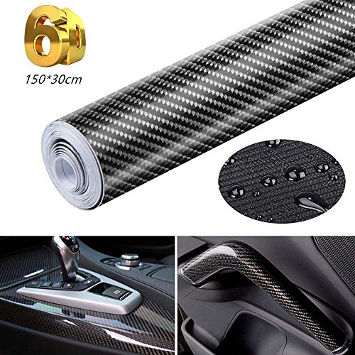 LaoSiJi - Pegatinas de vinilo de fibra de carbono, 6D, para coche, autoadhesivas, impermeables, sin burbujas, aptas para exterior e interior, motocicletas, computadoras, coches, 150 x 30 cm