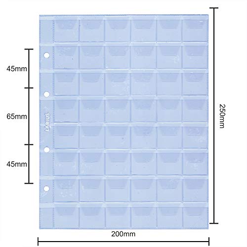 Larius Hojas para Monedas, Diferentes tamaños, Fundas para Monedas conmemorativas, Monedas de 2 Euro, Formato Optima. (5 Hojas, 48 Piezas hasta Ø26mm)