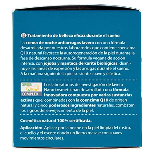 Lavera Basis Sensitiv Crema de Noche Antiarrugas Q10 - Con coenzima Q10 natural - Jojoba & Manteca de karité bio - vegano - biológico - cosméticos naturales 100% certificados - 50 ml