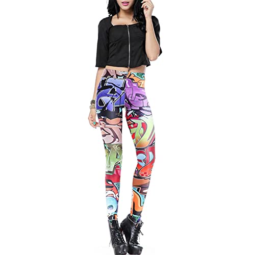 Leggins Mallas Pantalones Deportiva Niña, Pantalones de graffitis for mujer Leggings de entrenamiento activo Señoras Pantalones de lápiz casuales de cintura alta Pantalones de yoga Gimnasio Medias Eje