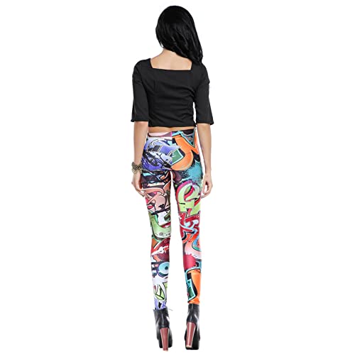 Leggins Mallas Pantalones Deportiva Niña, Pantalones de graffitis for mujer Leggings de entrenamiento activo Señoras Pantalones de lápiz casuales de cintura alta Pantalones de yoga Gimnasio Medias Eje