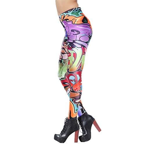 Leggins Mujer Push Up Pantalones Fitness Mallas, Pantalones de graffitis for mujer Leggings de entrenamiento activo Señoras Pantalones de lápiz casuales de cintura alta Pantalones de yoga Gimnasio Med