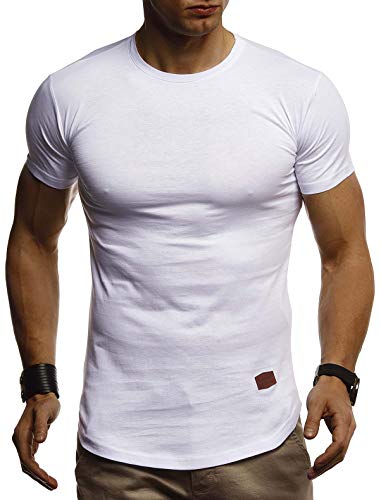 Leif Nelson Camiseta para Hombre con Cuello Redondo LN-8294 Blanco X-Large