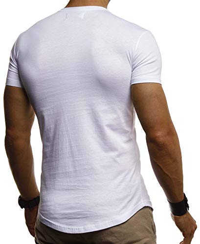 Leif Nelson Camiseta para Hombre con Cuello Redondo LN-8294 Blanco X-Large