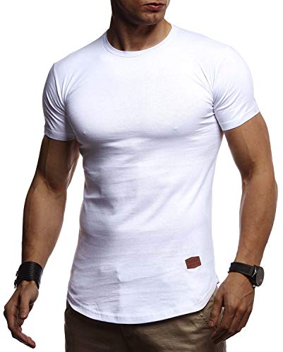 Leif Nelson Camiseta para Hombre con Cuello Redondo LN-8294 Blanco X-Large