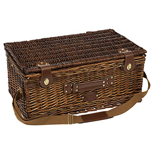 Les Jardins de la Comtesse – Cesta/Castana de Picnic Palais Royal – Tonos y Colores Beige y Marrón – Completa para 4 Personas – Nevera Amovible – Platos, Vasos, Cubiertos - 56 x 37 x 26 cm