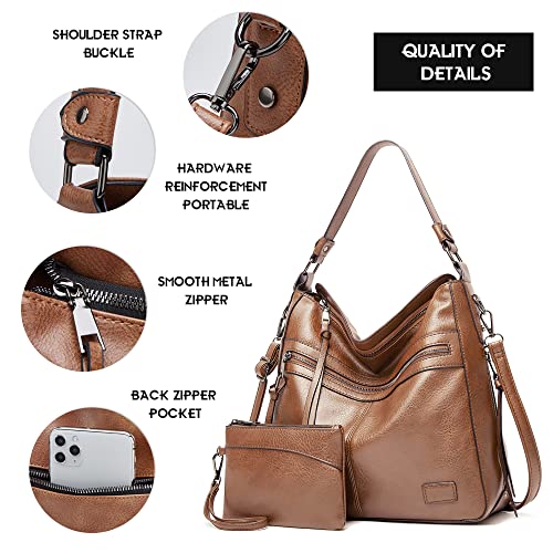 Lifetooler Set Bolsos Mujer Grande PU Cuero De Hombro Bolsos Tote Monedero Hobo Bolsos Regalos Para Mujer (X-Marrón claro)