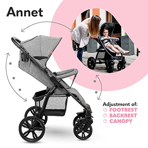 LIONELO Annet Silla de Pase Para niños hasta 22 kg 0-48M ajuste del respaldo hasta posición horizontal Capucha XXL Plegable fácil con ventana Mosquitera