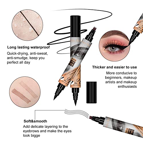 Lishang 3Pieza Impermeable Lápiz de Cejas Microblading Tattoo Lapiz Ojos Larga Duracion Lapiz Tatuaje Cejas Sello Delineador Ojos Liquido Negro Eyeliner Mujer Cumpleaño Cosméticos Maquillaje