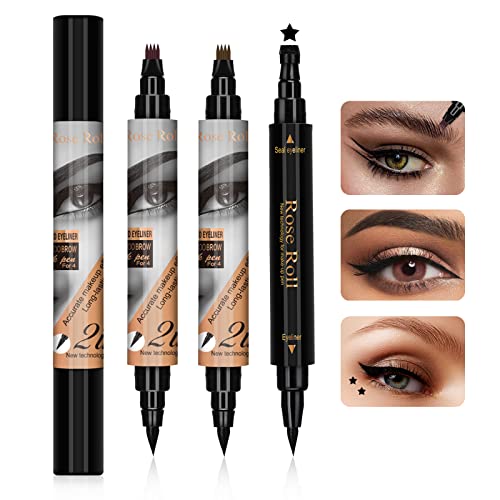 Lishang 3Pieza Impermeable Lápiz de Cejas Microblading Tattoo Lapiz Ojos Larga Duracion Lapiz Tatuaje Cejas Sello Delineador Ojos Liquido Negro Eyeliner Mujer Cumpleaño Cosméticos Maquillaje