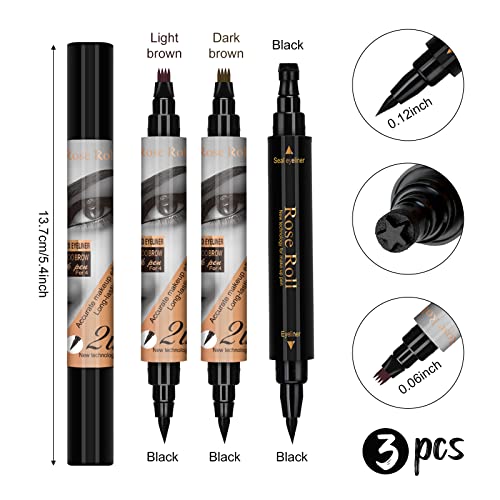 Lishang 3Pieza Impermeable Lápiz de Cejas Microblading Tattoo Lapiz Ojos Larga Duracion Lapiz Tatuaje Cejas Sello Delineador Ojos Liquido Negro Eyeliner Mujer Cumpleaño Cosméticos Maquillaje