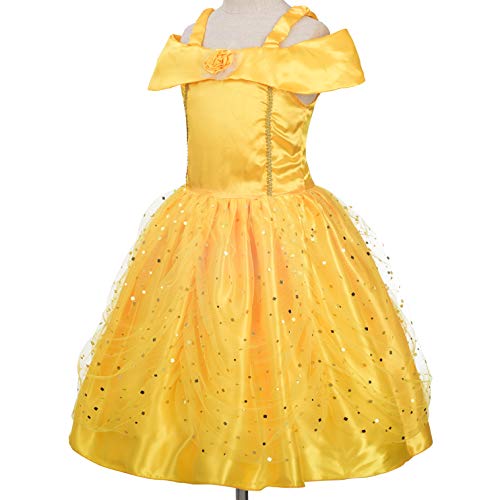 Lito Angels Disfraz Belle de la Bella y la Bestia Vestido de Princesa Amarillo para Niñas Pequeños Talla 4 a 5 Años, estilo B