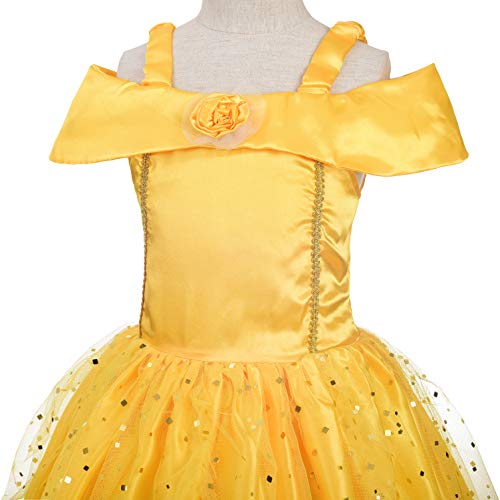 Lito Angels Disfraz Belle de la Bella y la Bestia Vestido de Princesa Amarillo para Niñas Pequeños Talla 4 a 5 Años, estilo B