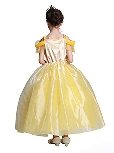 Lito Angels Disfraz de Bella y la Bestia Vestido de Princesas Belle para Niña Talla 6-7 Años, Amarillo