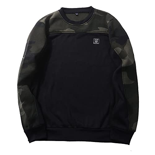 LiuPinp Jersey Deportivo Informal Moda Hombre Cuello Redondo Camuflaje Manga Larga Hombre Tendencia Primavera Y Otoño Sudadera Moderna Y Cómoda Hombre A-Black L