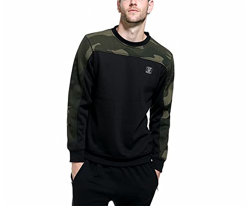 LiuPinp Jersey Deportivo Informal Moda Hombre Cuello Redondo Camuflaje Manga Larga Hombre Tendencia Primavera Y Otoño Sudadera Moderna Y Cómoda Hombre A-Black L