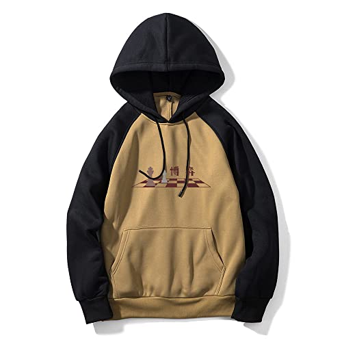 LiuPinp Sudaderas Hombre Primavera Otoño Moderno Color Block Cordón Sudadera con Capucha para Hombre Cómodo Clásico Regular Fit Básico Manga Larga Baloncesto Correr Sudadera para Hombre D-Khaki1 M